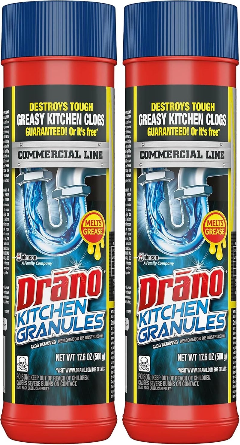 Drano Kitchen Granules Clog Remover, Commercial Line, 17.6 oz (Pack of 2) - Image 1